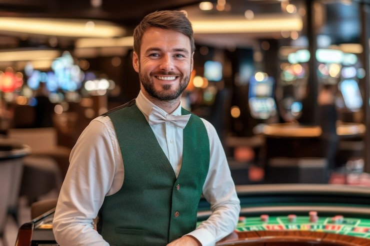 Antarmuka blackjack First Goal menunjukkan batasan taruhan dan statistik pemain real-time